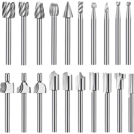 Gravierbit-Set mit hoher Härte, 10 HSS-Hartmetall-Gravierbits und 10 Fräser mit 3 mm Schaft für Rotationswerkzeuge zum Schnitzen, Bohren, Gravieren und Entgraten von Holz