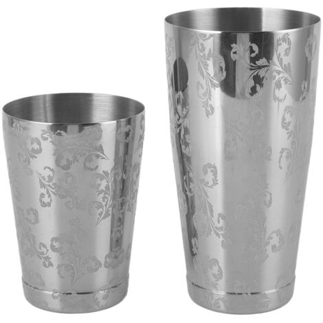 Gravierter Cocktailshaker aus Edelstahl, amerikanisch-japanischer Boston-Barmixer mit silbernem Sockel