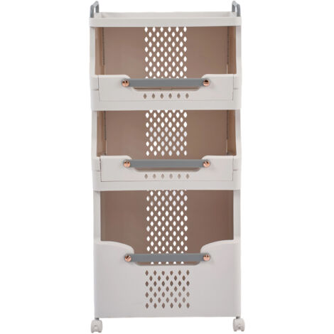Gray and White Three-layer Bathroom Foldable Rolling Laundry Classification Basket Storage Rack