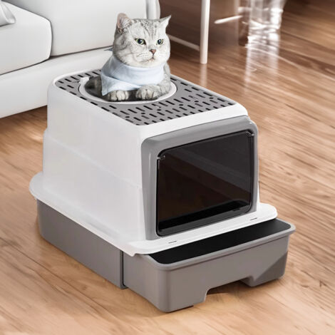 Gray Drawer-type Charging Sterilizing Deodorizing Fully Enclosed Pet Cat Litter Box 35cm W x 50cm D x 35cm H