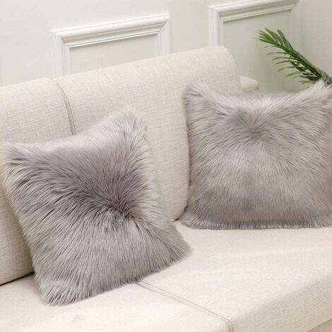 Gray Faux Fur Cushion Cover Deluxe Decorative Sofa Bedroom Bed Super Soft Plush Mongolia Pillow Cover Sofa Car Seat Tent 40X40cm Set of 1