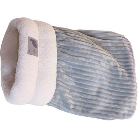 Gray fleece-lined pet bed with pocket and thick padding for winter, suitable for kittens and puppies