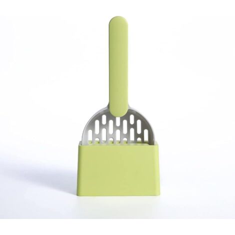 Gray Green Cat Litter Scoop - High Quality ABS Plastic Cleaning Tool - Durable and Easy to Clean - 1 Piece (with Base)