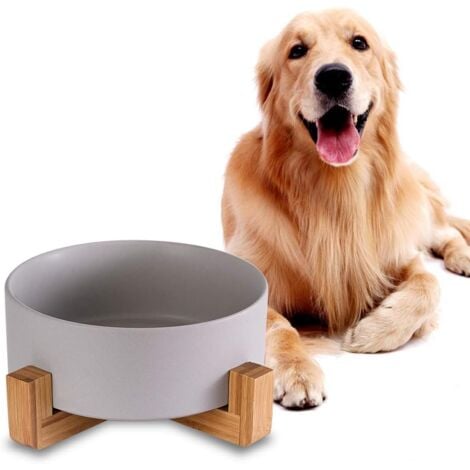 Gray Pet Dog Bowls, Large Ceramic Dog Bowl Ø 21.5 cm with Bamboo Stand, Non-Slip Anti-Spill Dog Bowl for Water and Food, Large Capacity, 1800 ML Gray