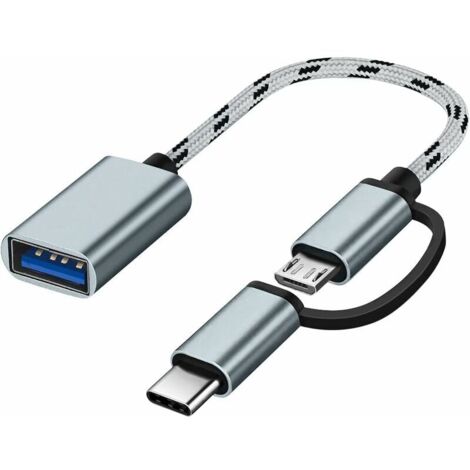 Gray USB-C/Micro-USB to USB Adapter, Micro-USB/USB-C to USB 3.0 Converter, OTG Adapter Cable Compatible with MacBook, Android Phones, etc.