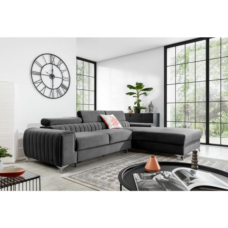 Grayson Right Hand Facing Corner Sofa Bed - Velvet Grey