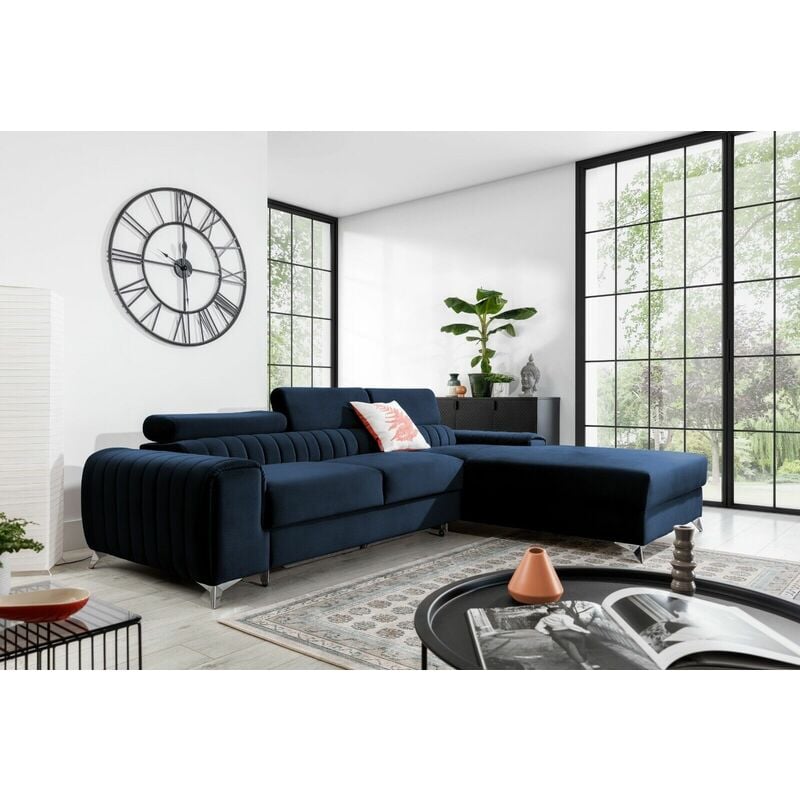 Grayson Right Hand Facing Corner Sofa Bed - Navy Blue