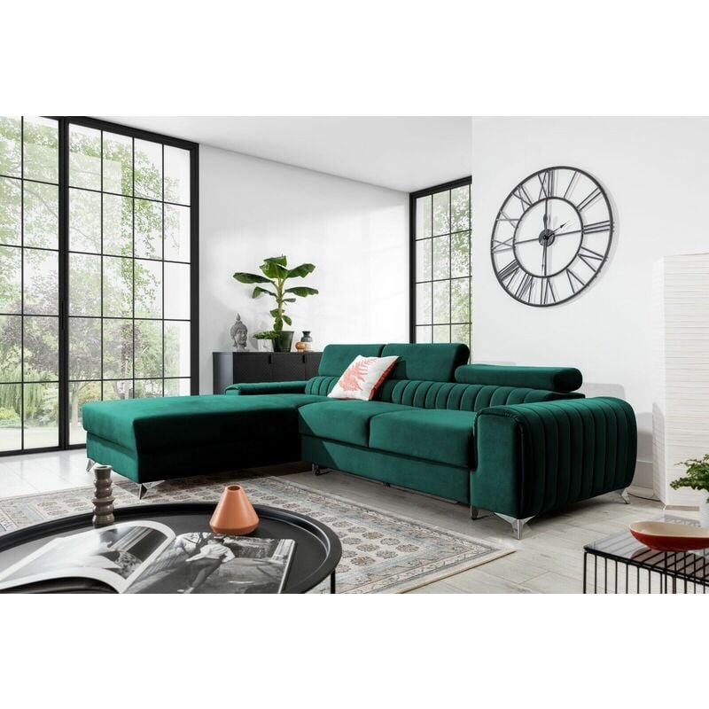 Grayson Left Hand Facing Corner Sofa Bed - Bottle Green