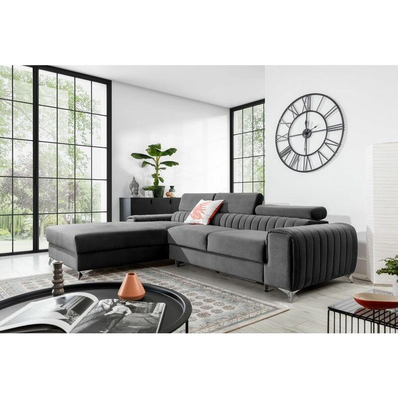 Grayson Left Hand Facing Corner Sofa Bed - Velvet Grey