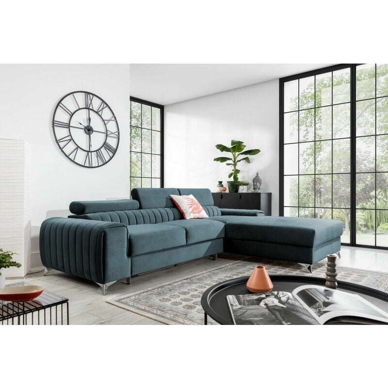 Grayson Right Hand Facing Corner Sofa Bed - Green/Blue