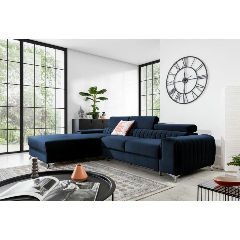 Grayson Left Hand Facing Corner Sofa Bed - Navy Blue