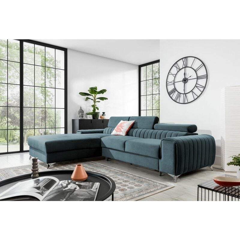 Grayson Left Hand Facing Corner Sofa Bed - Green/Blue