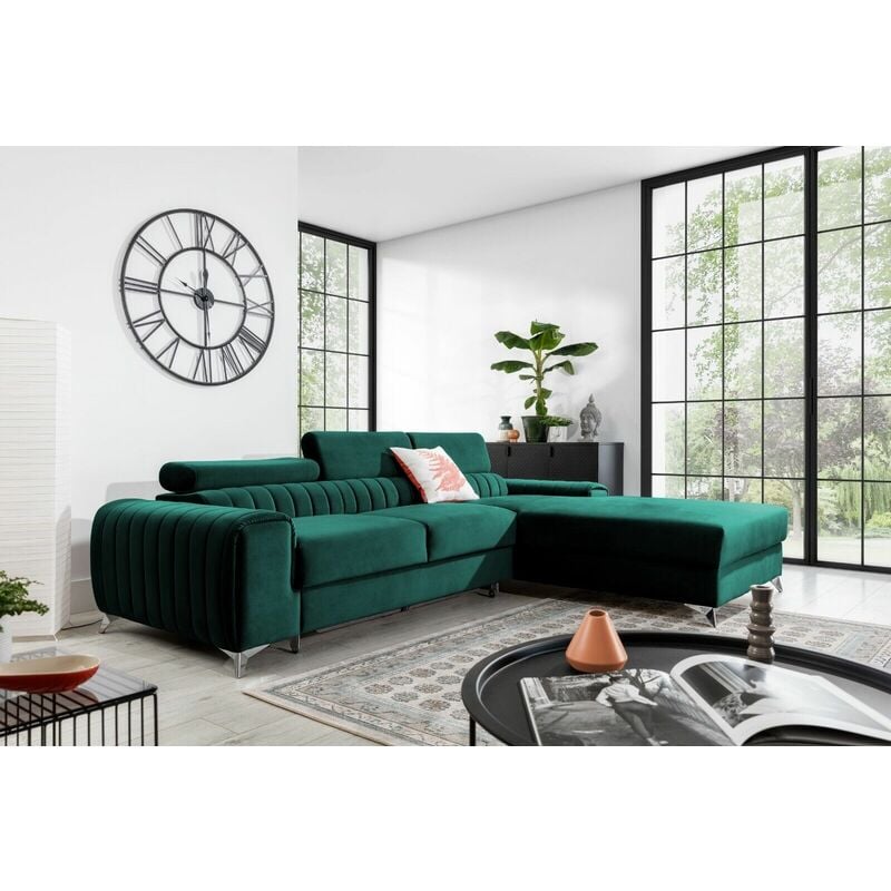 Grayson Right Hand Facing Corner Sofa Bed - Bottle Green