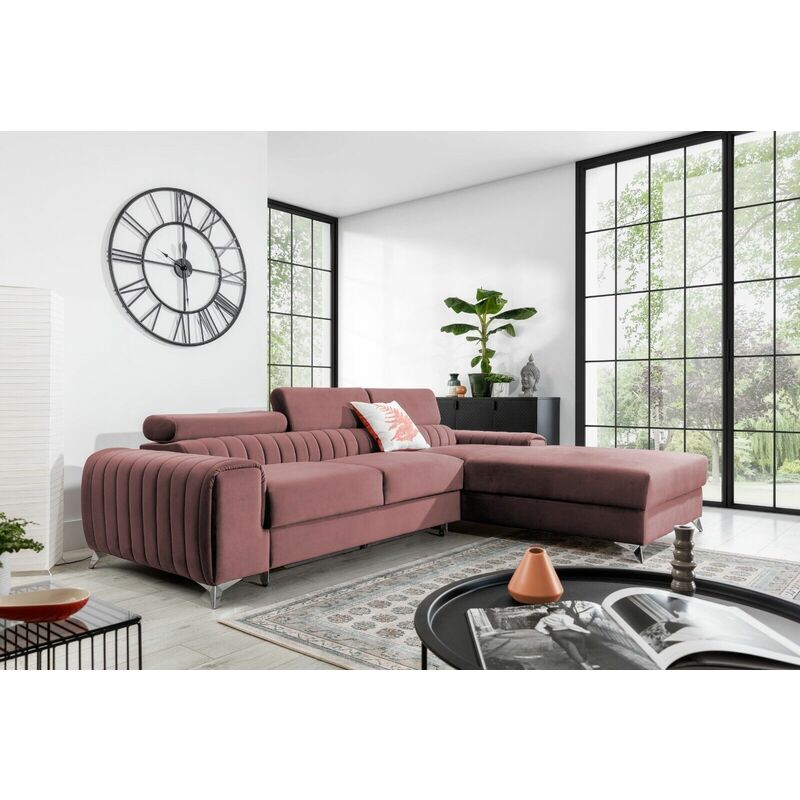 Grayson Right Hand Facing Corner Sofa Bed - Dusty Pink