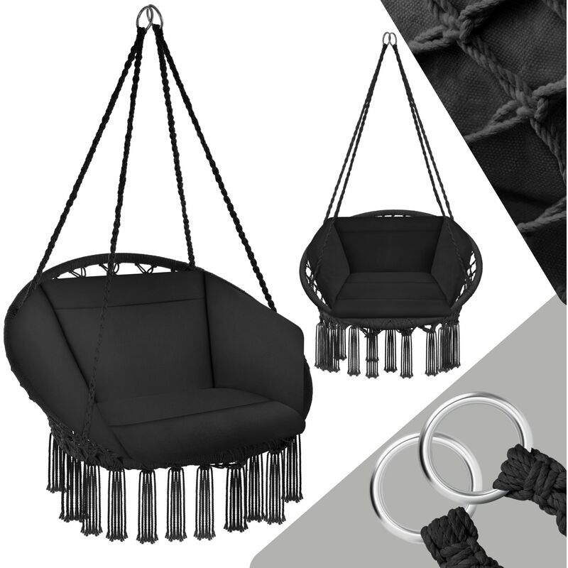 Tectake - Hanging chair Grazia - garden swing seat, hanging egg chair, garden swing chair - black
