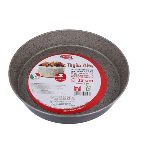 Graziano, Teglia Tonda, Realizzata Interamente in Alluminio e Dotata di 7 Strati di Rivestimento Antiaderente e Antigraffio, Ideale per Realizzare Pan di Spagna e Molto Altro, PFOA Free, ø 32 cm