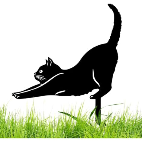 Graziosa statua da giardino a forma di gatto in metallo, 26/30 cm, in ferro, con gatto nero, per giardino, ornamenti da giardino in metallo, statue di animali cavi, ornamenti da giardino per esterni-A