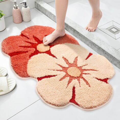 Grazioso tappetino da bagno con motivo floreale, realizzato in morbida e spessa microfibra, assorbente, ad asciugatura rapida e antiscivolo, 50 x 80 cm.