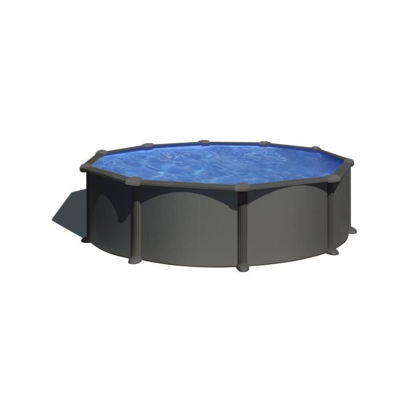 GRE - Kit Piscine hors sol acier ronde grise anthracite - Ø370 x H122 (Livrée avec filtre a sable + échelle)