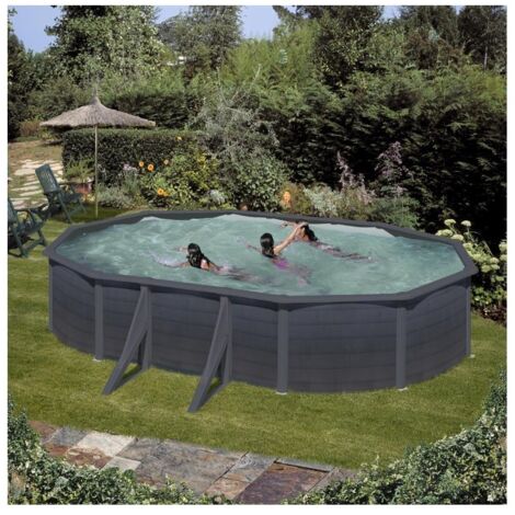 GRE KIT610GF - swimming piscinel'apparence graphite KEA Ovale 610x375x120cm 2x3 marches filtre à sable 4m 3/h