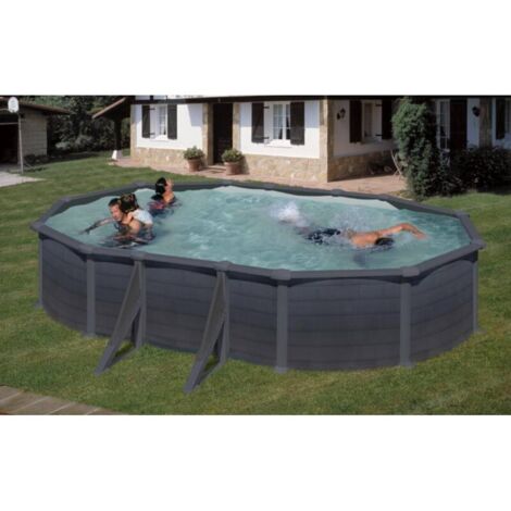 GRE KITPROV618GF - swimming piscinel'apparence graphite Ovale grenade 610x375x132cm 2x3 marches filtre à sable 6m 3/h