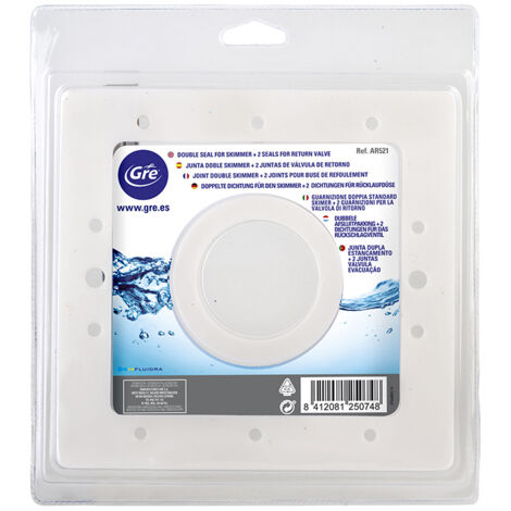 GRE – Pack de 1 joint double pour skimmer – 2 joints pour buse de refoulement – Dimensions 20,5 x 19,5 cm – PVC blanc pour étanchéité piscine