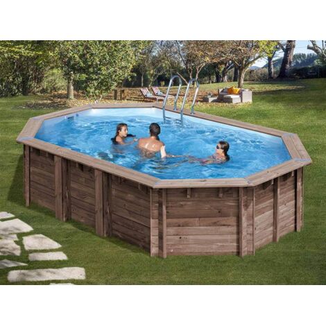 GRE – Piscine bois ovale Macadamia 6,32 x 3,35 x 1,30 m – Traitement autoclave IV – Volume 17,9 m³ – Filtration 6 m³/h incluse