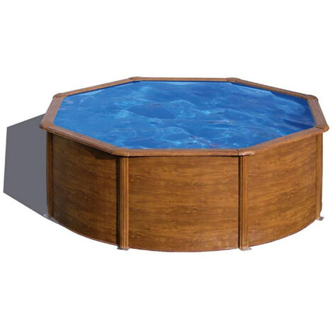 GRE Piscine ronde acier Ø3,70m x H: 1,22m - Imitation bois - Filtration à cartouche