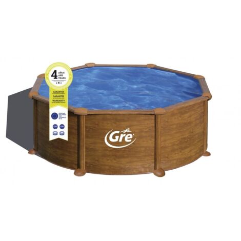 GRE Piscine ronde acier Ø3,70m x H: 1,32m - Imitation bois - Filtration à sable