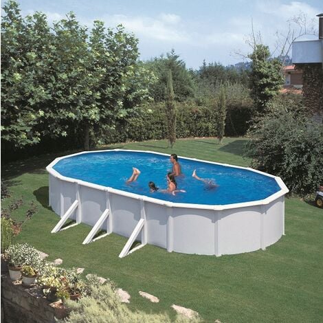 Gre Pools Piscine ovale acier 6,34m x 3,99m x H: 1,22m - Filtration à cartouche - Renfort apparents