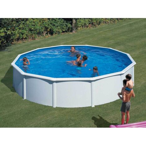 GRE – Piscine tubulaire acier blanc ronde Ø550 x 120 cm – Liner PVC 30/100 – Épurateur sable 4 m³/h – Échelle de sécurité incluse