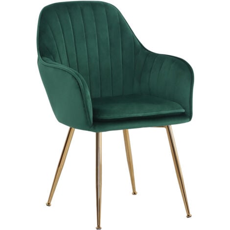 Green 2Pcs Velvet Upholstered Dining Chairs with Polished Gold Legs