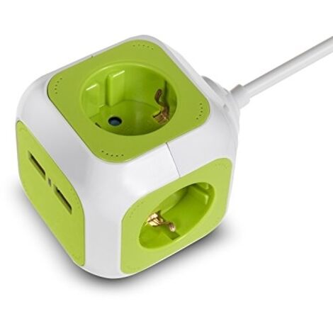GREEN BLUE MAGI GB118G CCUBE 4 PRISES CUBE MULTIPRISE AVEC 2 PORTS USB AVEC SÉCURITÉ ENFANT 1,4 M