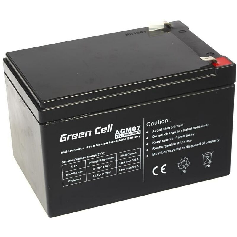 Batterie Green Cell agm 12V 12Ah - Batterie - 12.000 mAh Acide de Plomb Scellé (vrla)