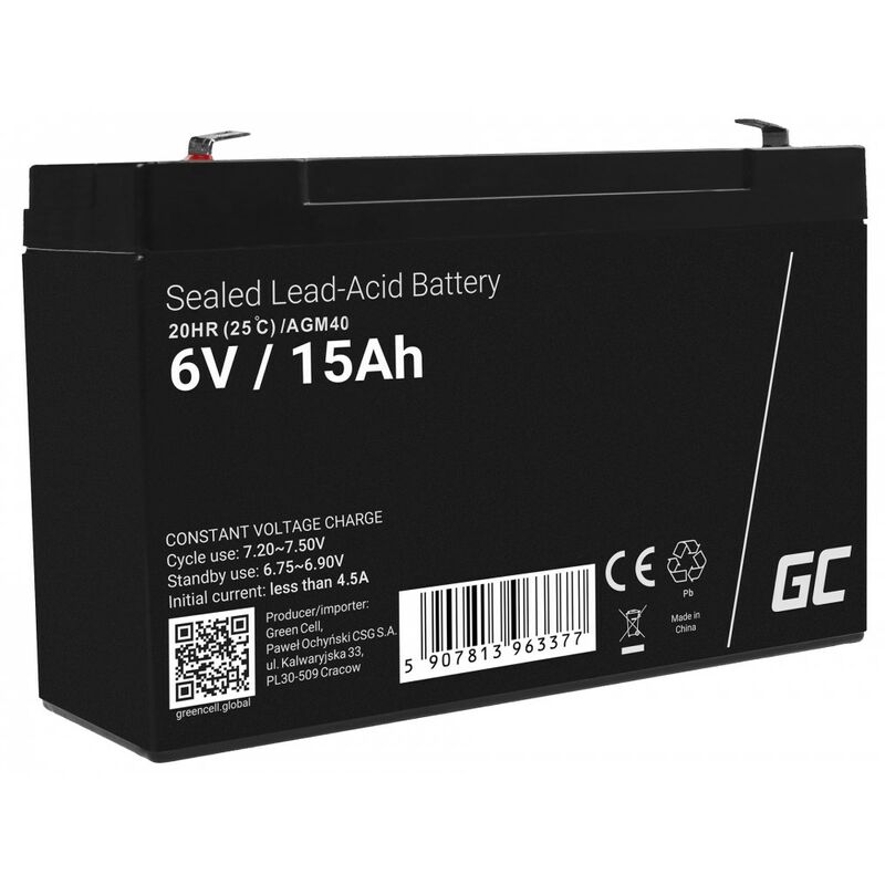 Green Cell - Batterie ups AGM40 Acide de plomb scellé (vrla) 6 v 15 Ah