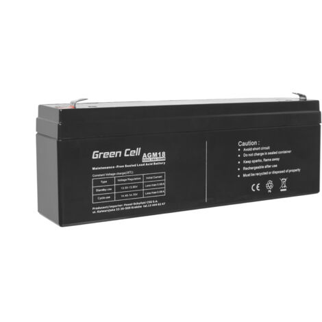 Green Cell VRLA battery AGM de 12 V 2.3 Ah (4.6 mm) de 2300 mAh.