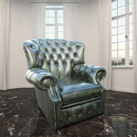 Green Chesterfield Monks High Back Wing chair | DesignerSofas4U