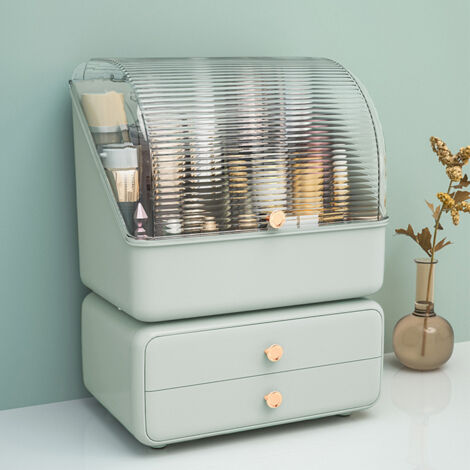 Green Dust Proof Desktop Makeup Organizer with Drawers