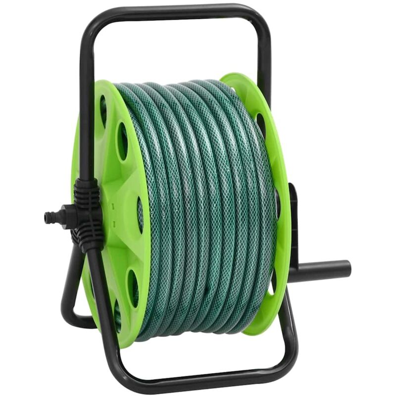 Free Standing Green Hose Reel With Hose Fitting Set 0.5" 30 M Pvc Vidaxl