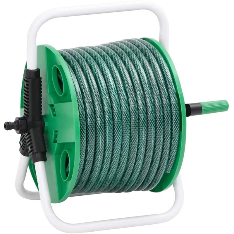 Free Standing Green Hose Reel With Hose Fitting Set 0.5" 30 M Pvc Vidaxl