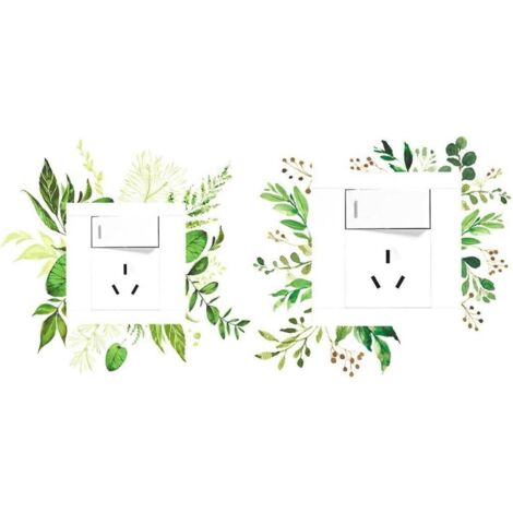 Green Leaf Switch Stickers, 2 Pack Removable Plant Light Switch Decor Decals DIY Wall Art Stickers