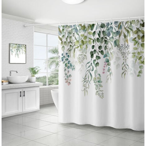 CSPARKV Green Leaves Shower Curtain, Eucalyptus Shower Curtain Bathroom Curtain Anti Mold Waterproof Polyester Fabric Washable Opaque Shower Curtains with Hooks for Bathtub 180x180cm