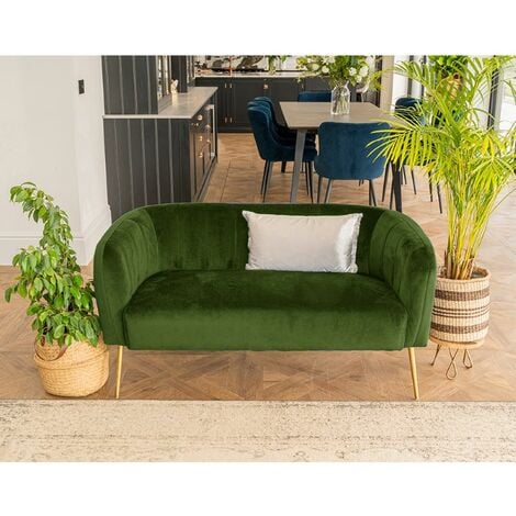 ROOMEE Green Living Room Velvet Fabric 2 Seater Sofa With Chroming Legs