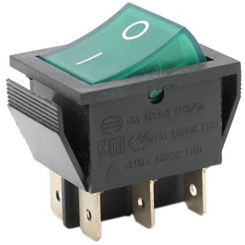 Green Luminous Bipolar Switch 25x31mm 6 faston standard