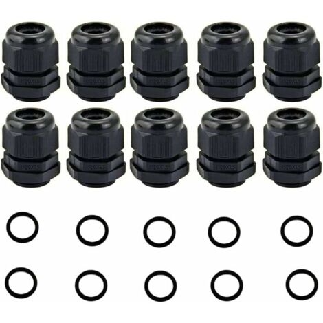 Green Mobility-10 pièces PA Nylon Plastique IP68 étanche M20 x 1.5 Presse-étoupes Noirs avec Rondelle en Caoutchouc, Presse-étoupe M20 pour Câble 6 mm - 11 mm