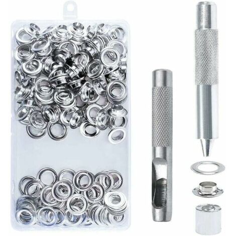 Green Mobility-100pcs Ensembles Oeillets 14mm Kit de Grommets Eyelets Outils Metal Grommet Kit Oeillet avec Outils Oeillet pour Toile Bâche Tente de Réparation Argent
