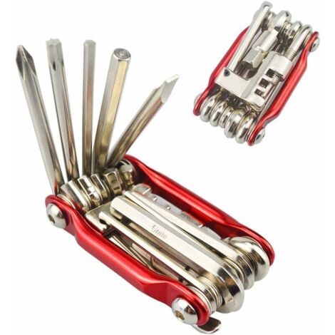 Green Mobility-11 en 1 Multifonction Vélo Réparation Outil, Mini Vélo Multi-Outil Kit, Pliable Portatif Vélo Maintenance Outil (Rouge)