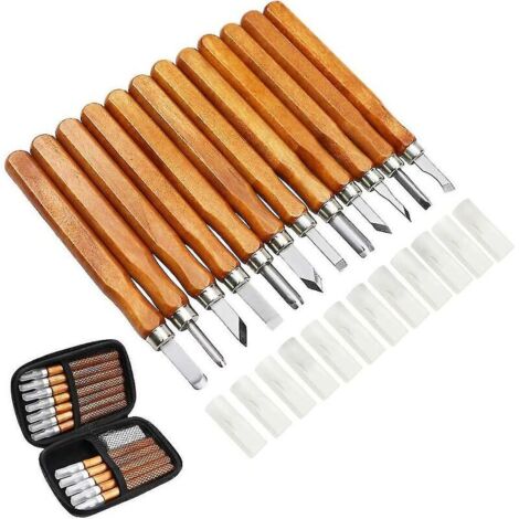 Green Mobility-12pcs Kit d'outils de sculpture sur bois Ciseaux à découper professionnels Manche de couteau Sculpture Sculptures Expert Charpentier Débutants avec