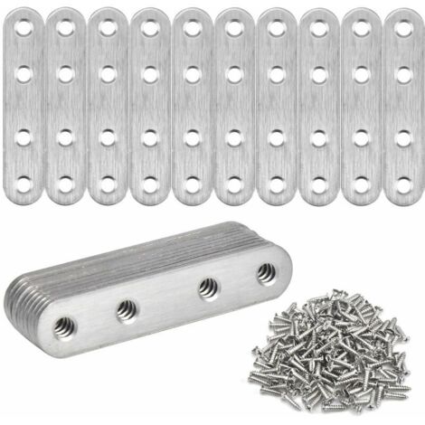 Green Mobility-20 Pcs Fixation Droits Plats Plaques Équerre de Fixation Droit Plats en Acier Inoxydable Supports d’Angle Plats Rejoignant Assiette Connecteur avec Vis, Argent