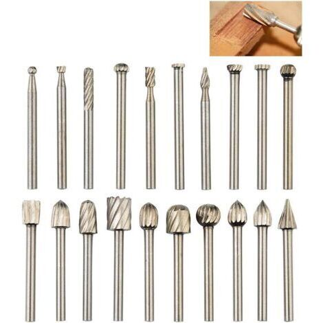 Green Mobility-20Pcs Fraises Rotatives Set Fraises en Carbure de Tungstène Cutter Die Fraises, 1/8 '' (3mm) Tige Dremel Burr Bits pour bricolage travail du bois, découpage, gravure, perçage